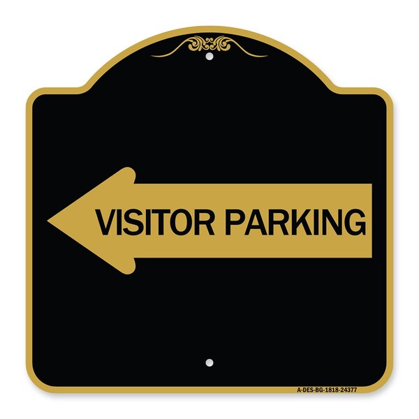 Visitor Parking With Left Arrow, Black & Gold Aluminum Architectural Sign, 18" x 18", BG-1818-24377
